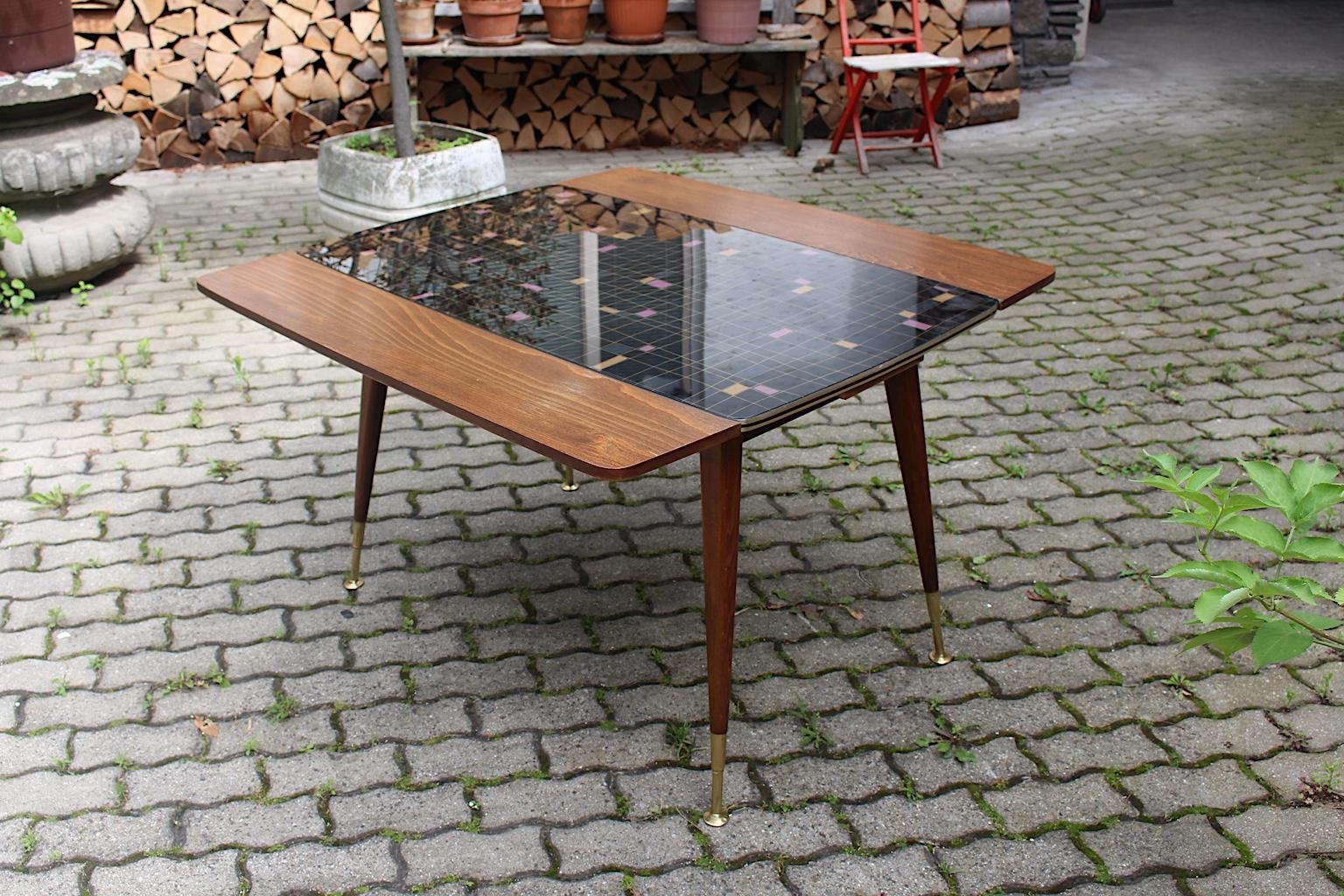 Mid-Century Modern Vintage Beech Brass Sofa Table or Dining Table 1950s Vienna For Sale 4