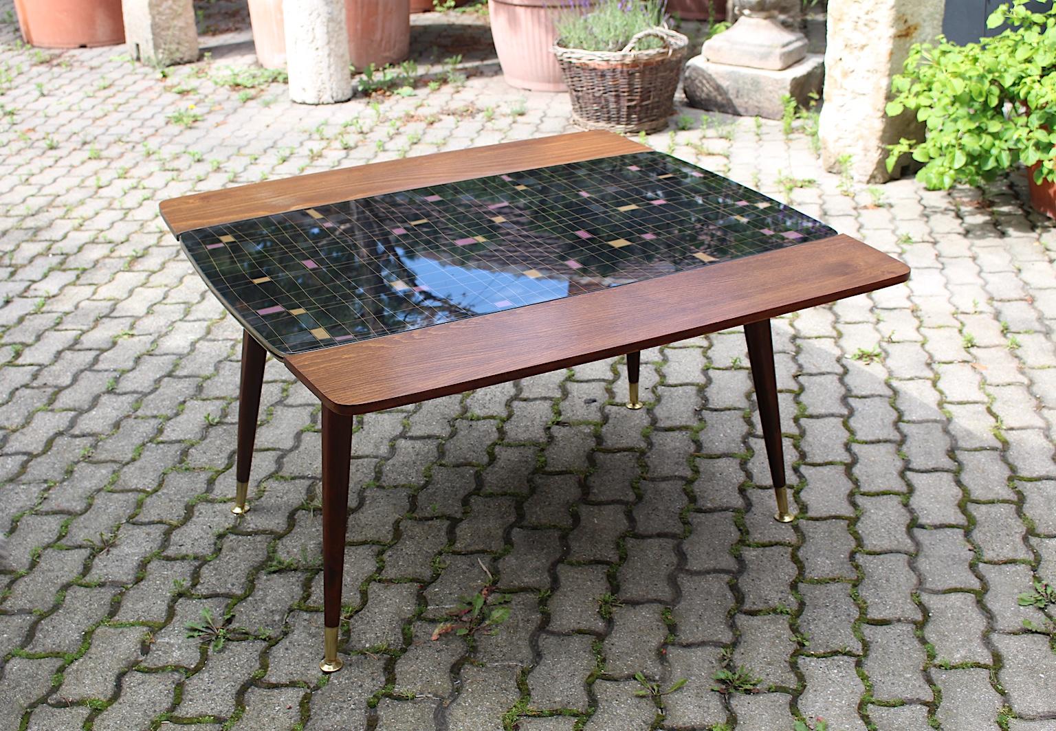 Mid-Century Modern Vintage Beech Brass Sofa Table or Dining Table 1950s Vienna For Sale 5