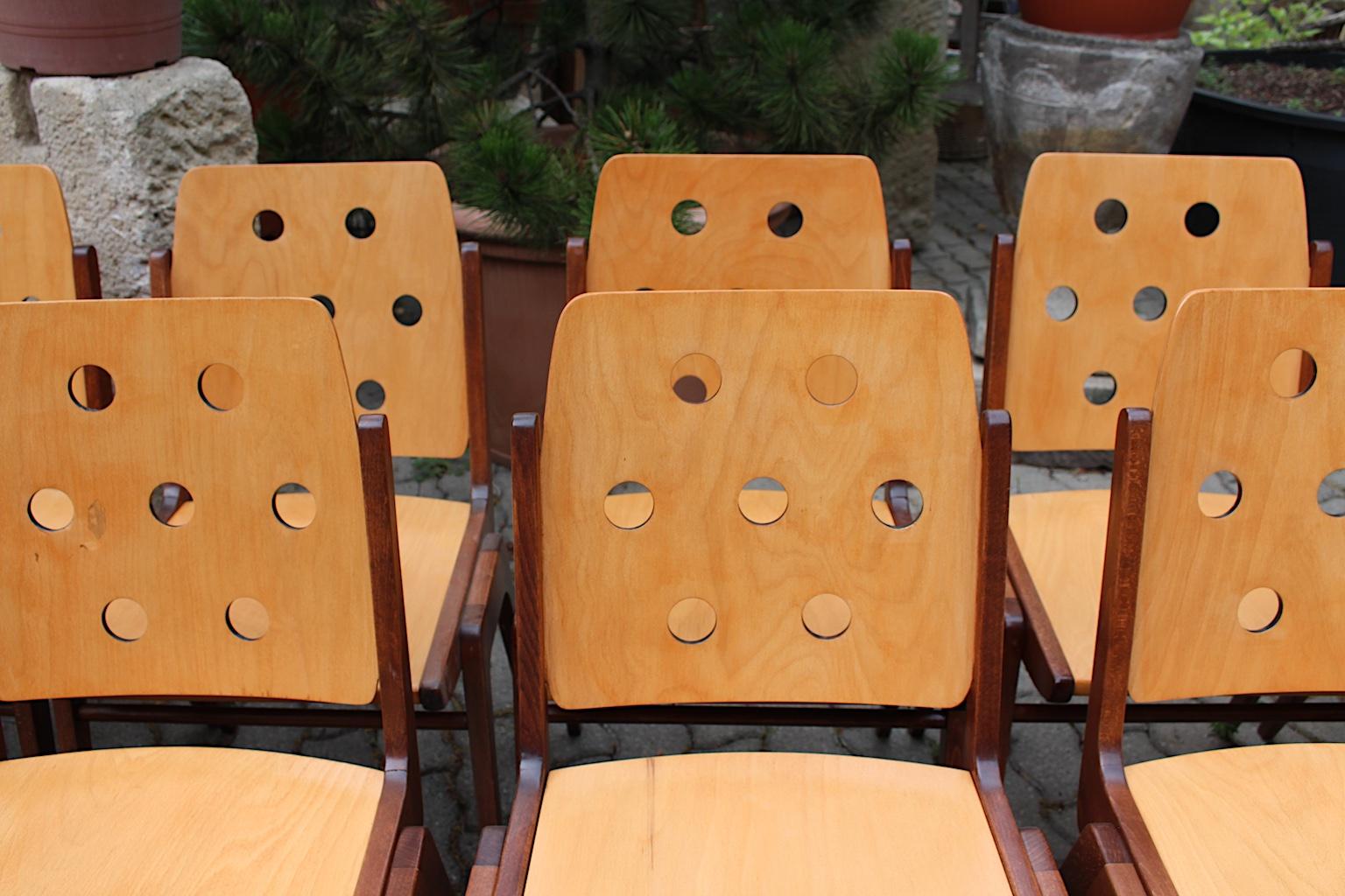 Mid-Century Modern Vintage Beech Twelve Dining Chairs Franz Schuster, Austria 12
