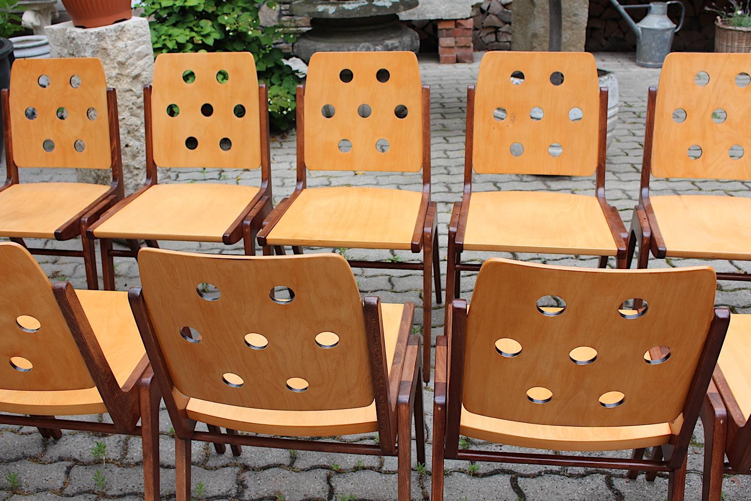 Mid-Century Modern Vintage Beech Twelve Dining Chairs Franz Schuster, Austria 13