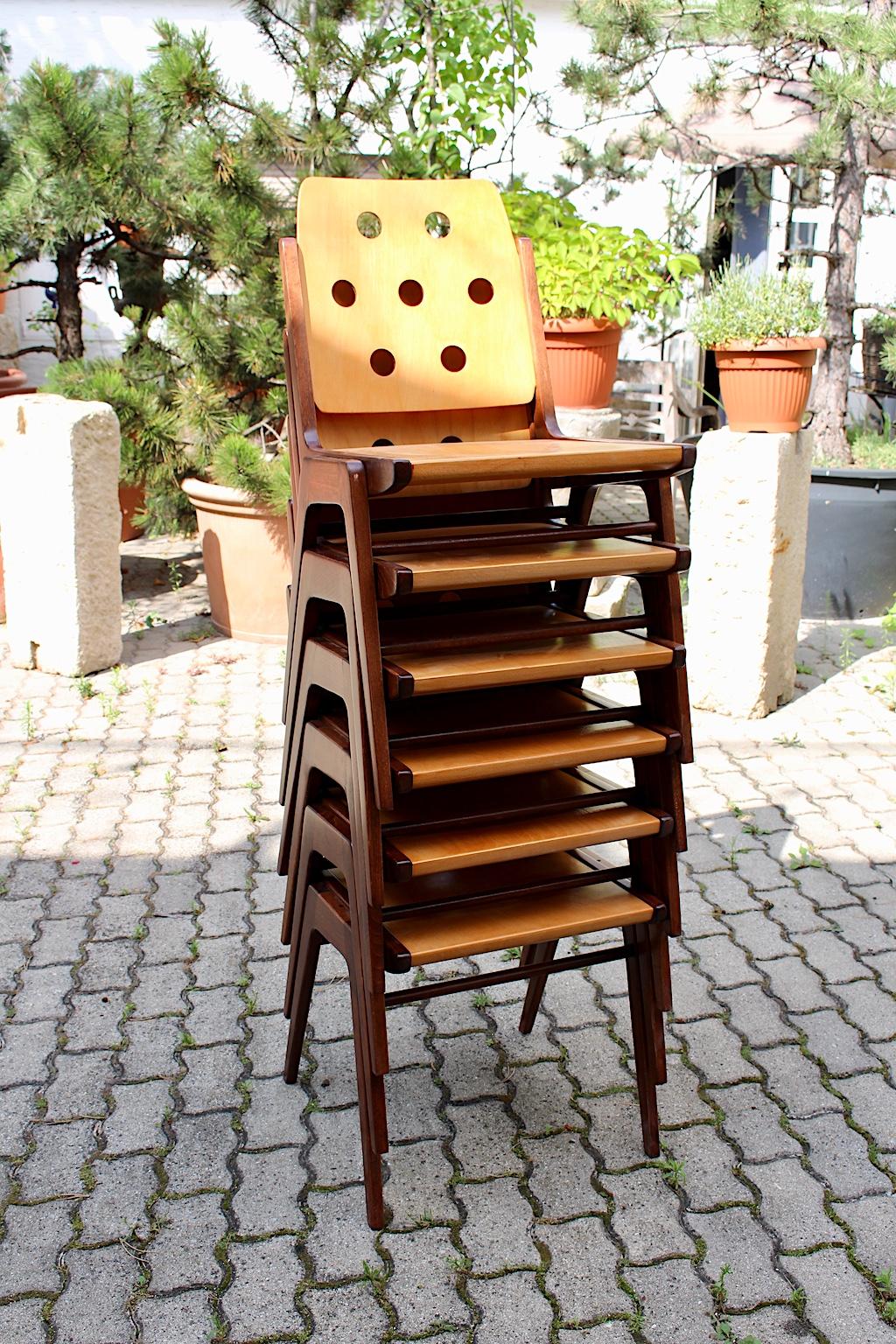 Mid-Century Modern Vintage Beech Twelve Dining Chairs Franz Schuster, Austria 2