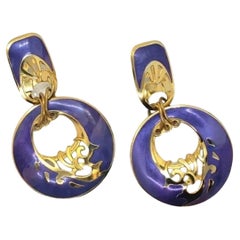 Mid Century Modern Vintage BEREBI Gold and Purple Enamel Drop Dangle Earrings