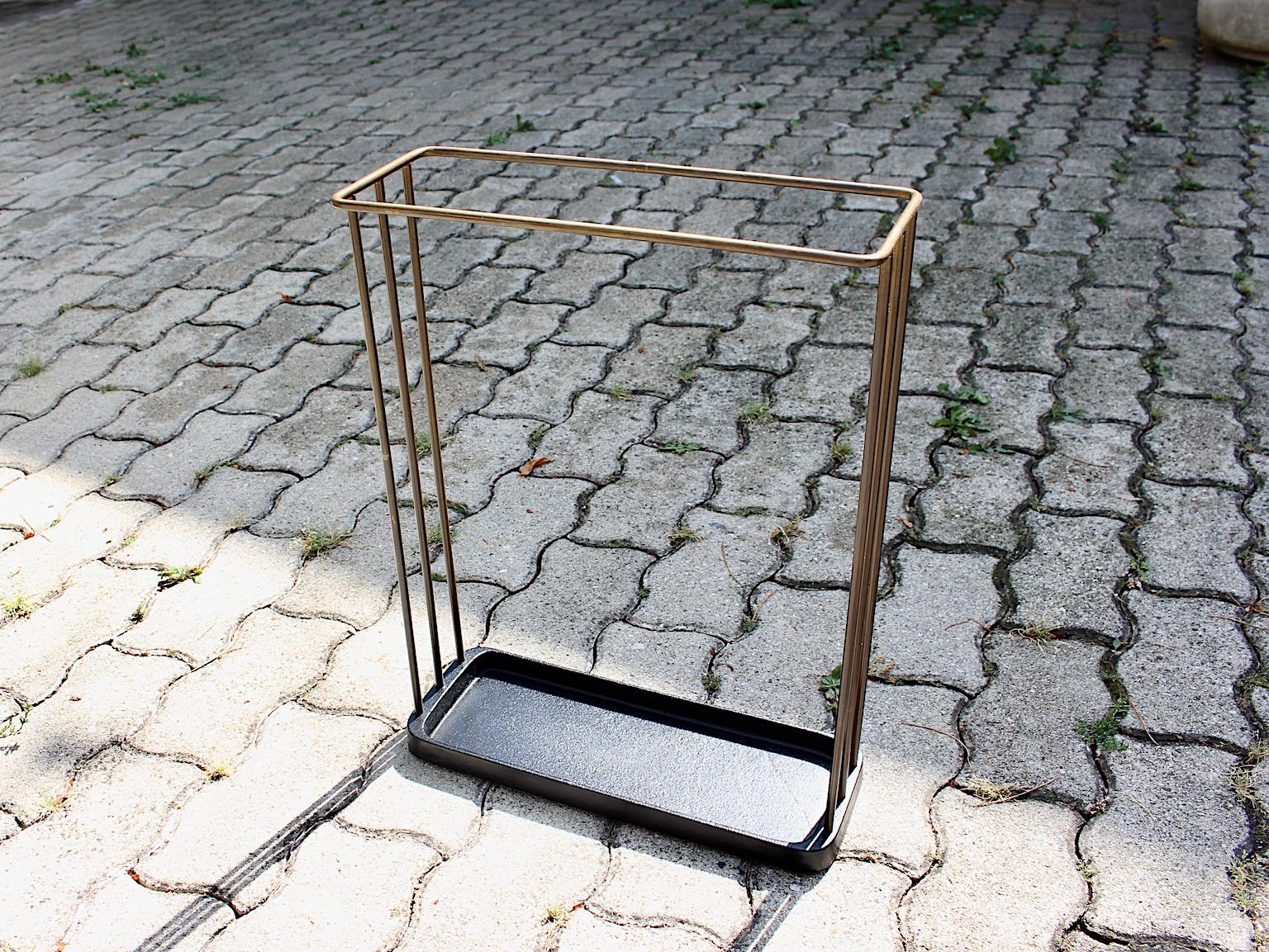 20th Century Mid-Century Modern Vintage Black Brass Umbrella Stand Franz Hagenauer 1950s For Sale