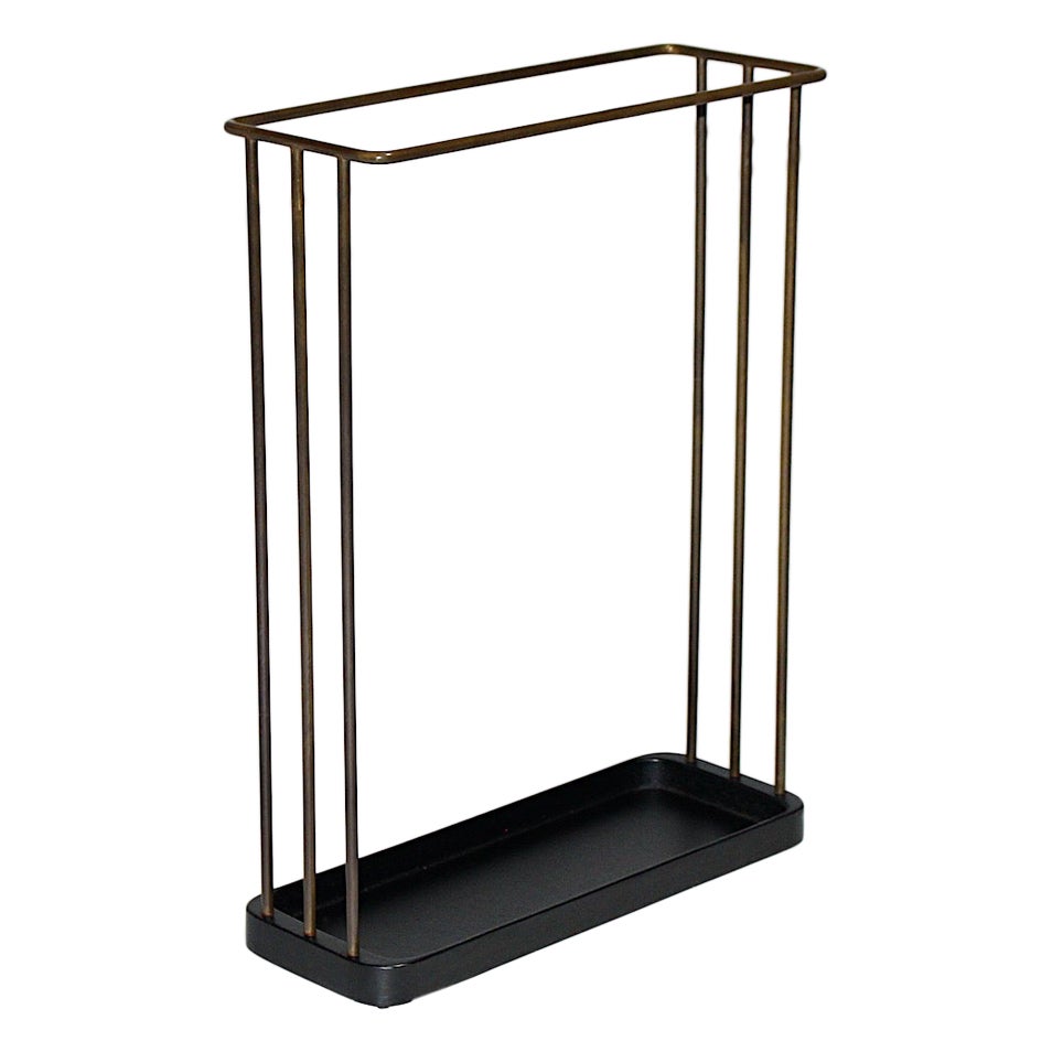 Portaombrelli in ottone nero vintage di metà secolo Franz Hagenauer 1950s