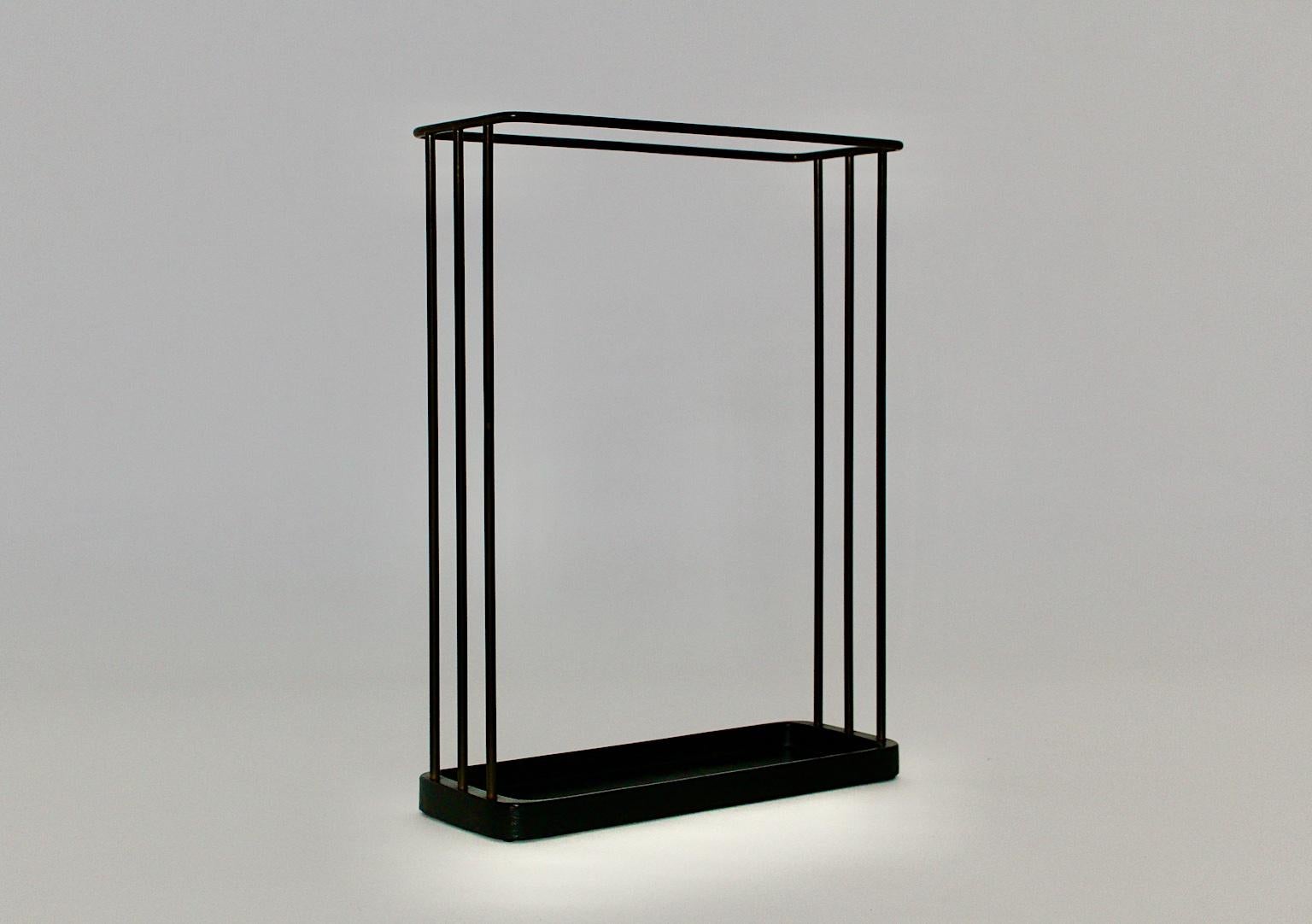 Mid-Century Modern Vintage Black Brass Umbrella Stand Franz Hagenauer 1950 6