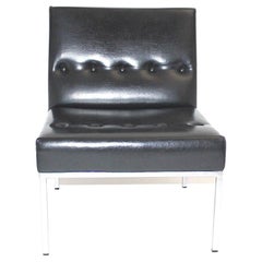 Mid century Modern Vintage Black Faux Leather Metal Lounge Chair 1960s Austria