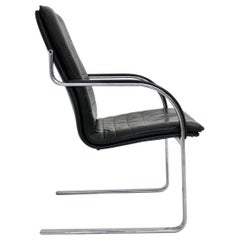 Mid-Century Modern Vintage Black Leather Desk Chair in Style of Preben Fabricius