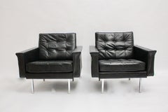 Mid-Century Modern Vintage Black Leather Pair Club Chairs Johannes Spalt, 1960s