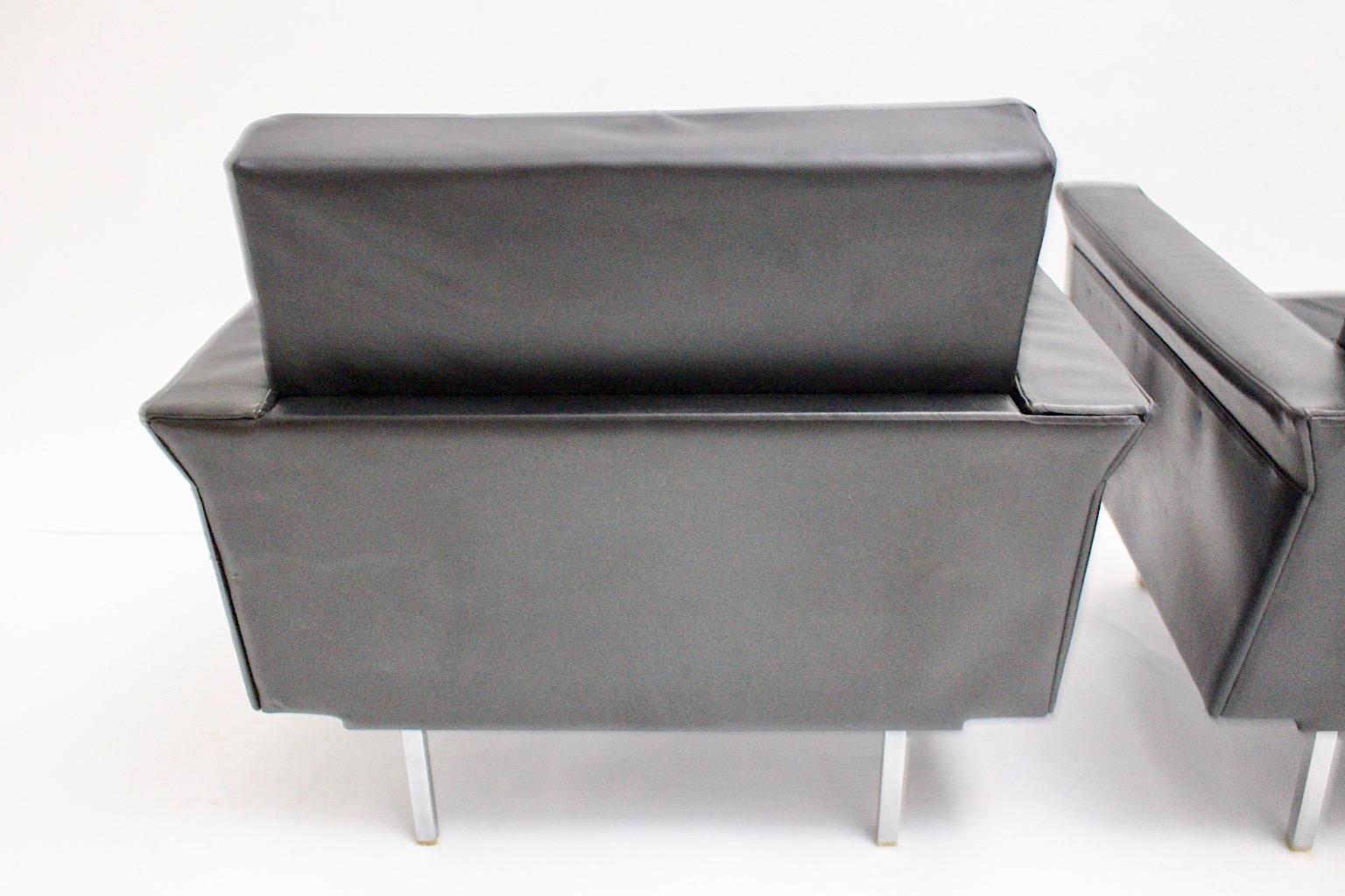 Mid-Century Modern Vintage Black Leather Pair Club Chairs Johannes Spalt, 1960s For Sale 2