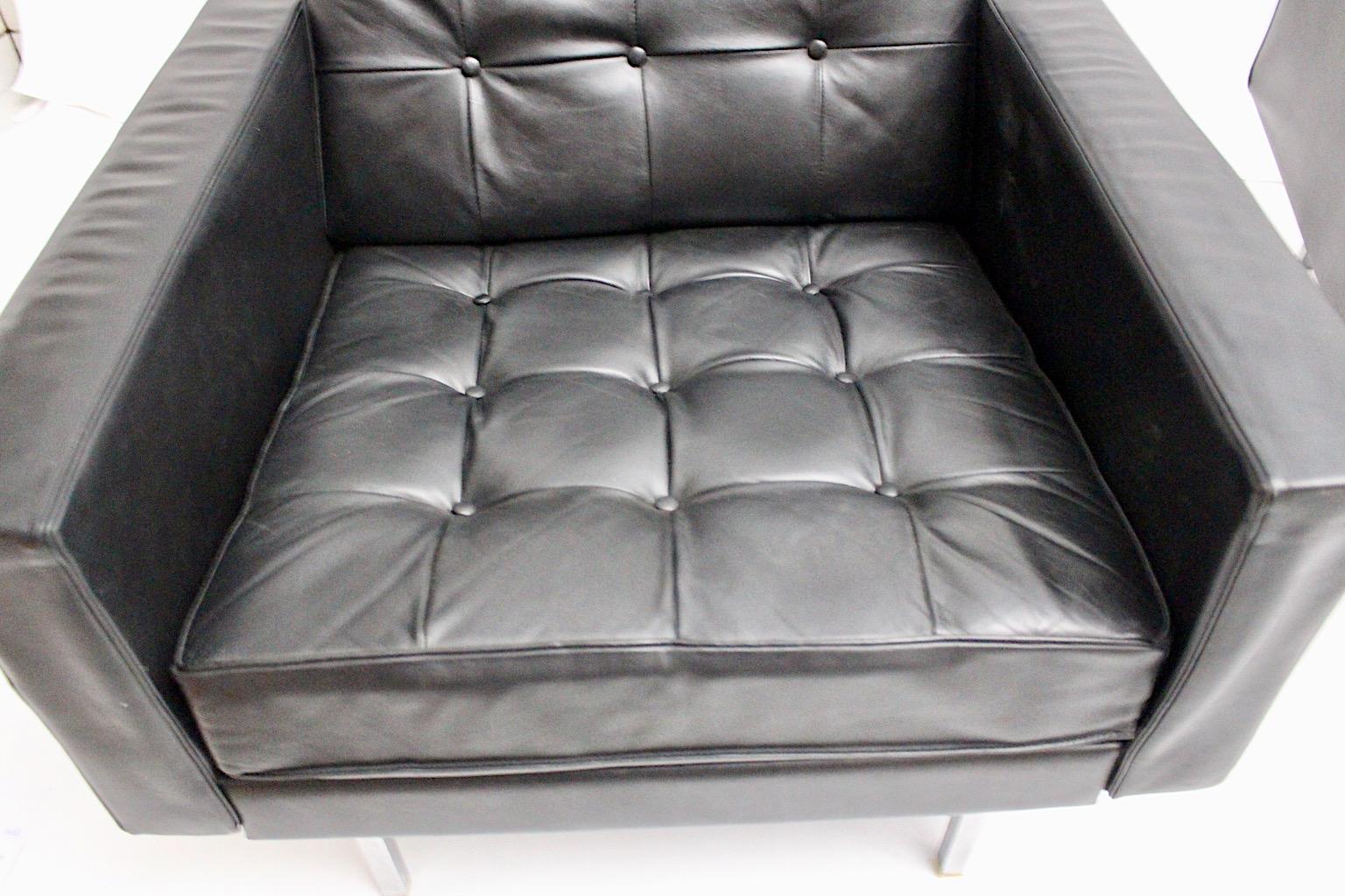 Mid-Century Modern Vintage Black Leather Pair Club Chairs Johannes Spalt, 1960s For Sale 3