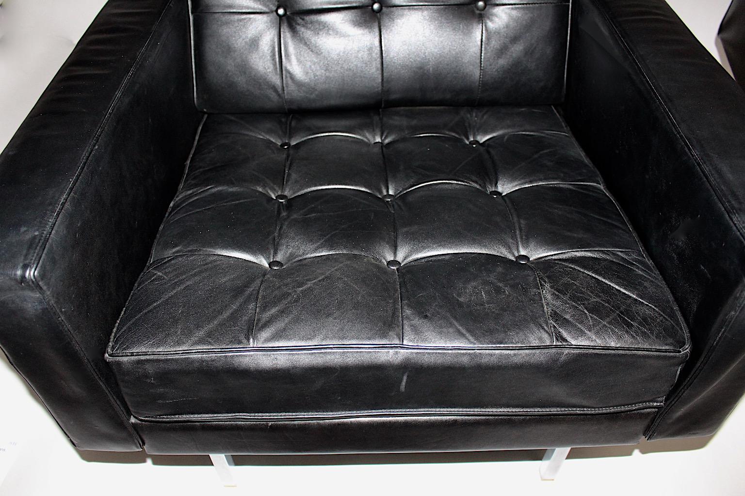 Mid-Century Modern Vintage Black Leather Pair Club Chairs Johannes Spalt, 1960s For Sale 4