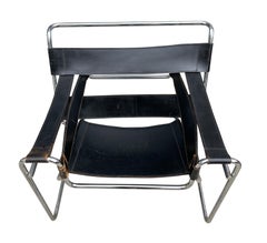 Mid-Century Modern Vintage Black Leather Wassily Lounge Chair
