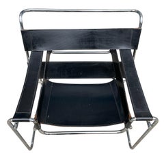 Mid Century modern vintage black leather Wassily lounge chair