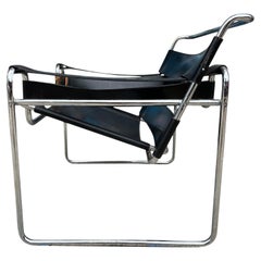 Mid-Century Modern Vintage Black Leather Wassily Lounge Chair