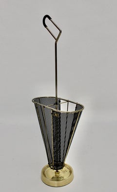 Mid-Century Modern Vintage Black Metal Brass Umbrella Stand 1950s Germany