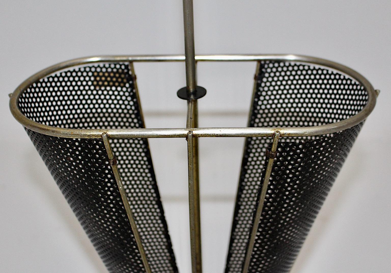 Mid-Century Modern Vintage Black Metal Brass Umbrella Stand 1950s Germany For Sale 1