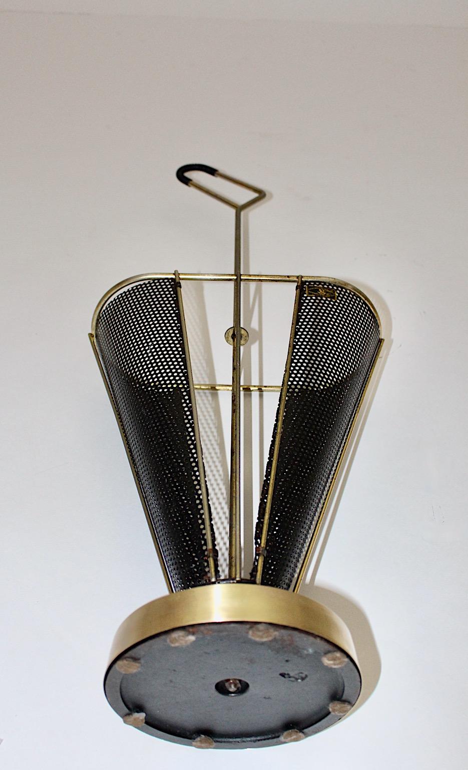 Mid-Century Modern Vintage Black Metal Brass Umbrella Stand 1950s Germany For Sale 2