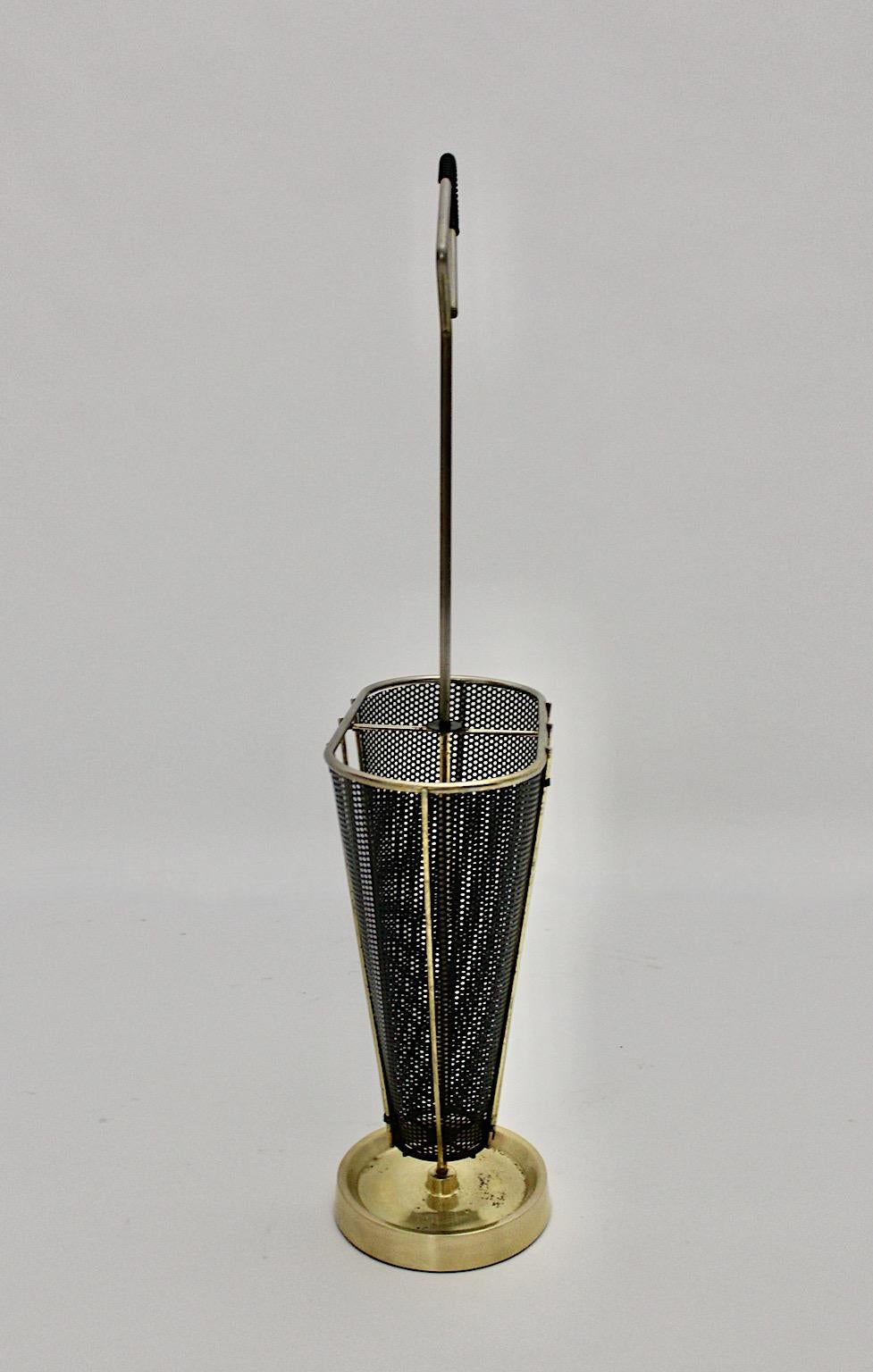 Mid-Century Modern Vintage Black Metal Brass Umbrella Stand 1950s Germany For Sale 4