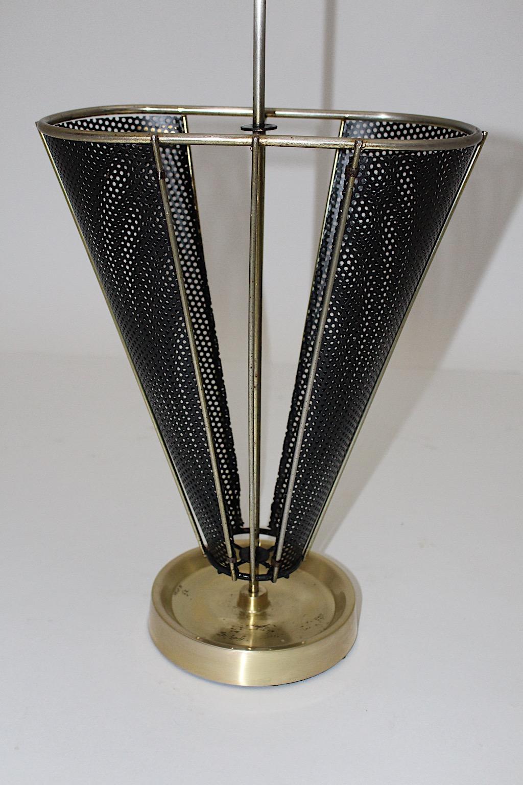 Mid-Century Modern Vintage Black Metal Brass Umbrella Stand 1950s Germany For Sale 5