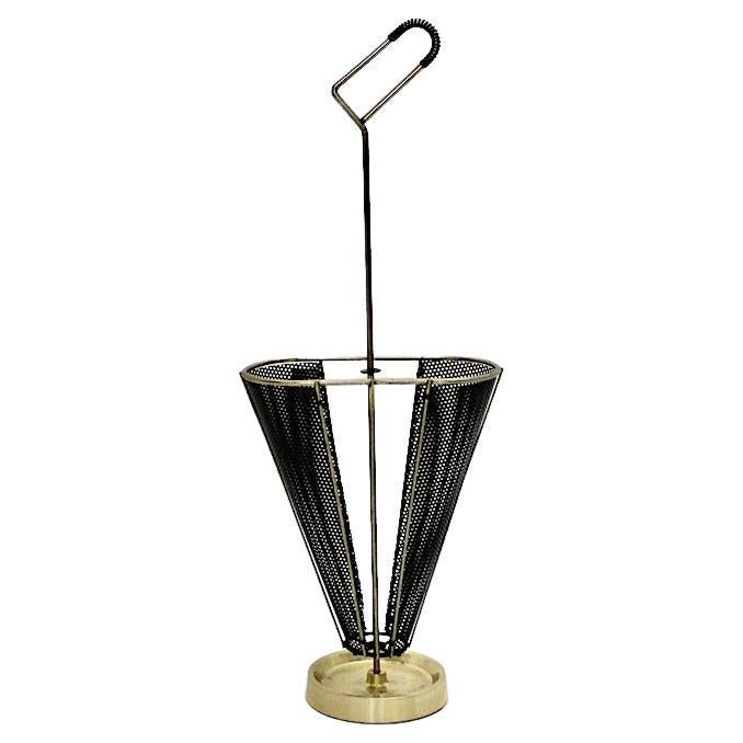 Mid-Century Modern Vintage Black Metal Brass Umbrella Stand 1950s Germany For Sale