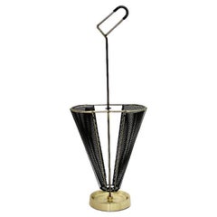 Mid-Century Modern Vintage Black Metal Brass Umbrella Stand 1950s Germany