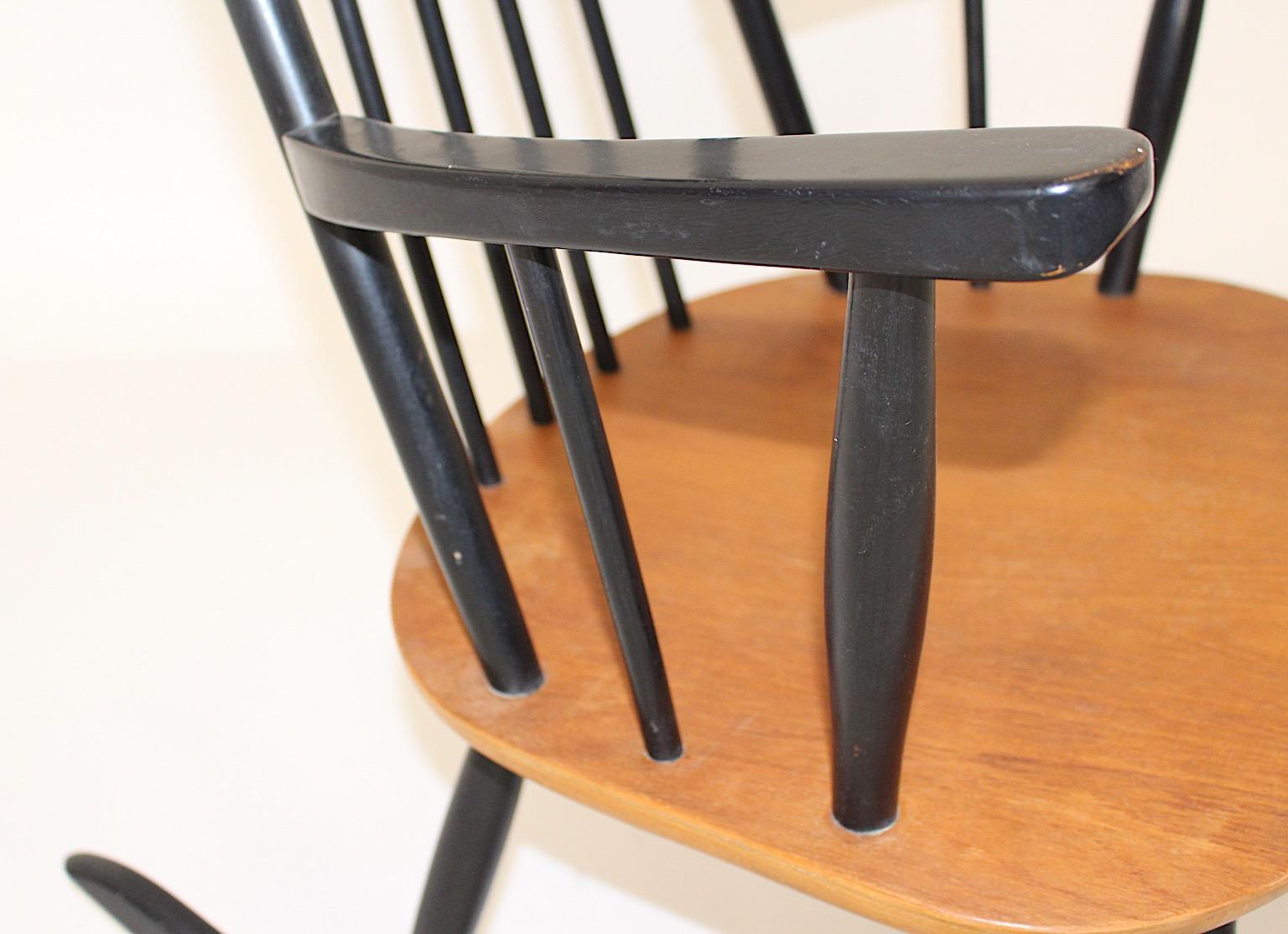 Mid-Century Modern Vintage Black Rocking Chair Ilmari Tapiovaara 1950s Finland For Sale 5