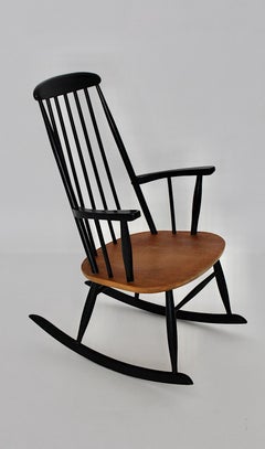 Mid-Century Modern Vintage Black Rocking Chair Ilmari Tapiovaara 1950s Finland
