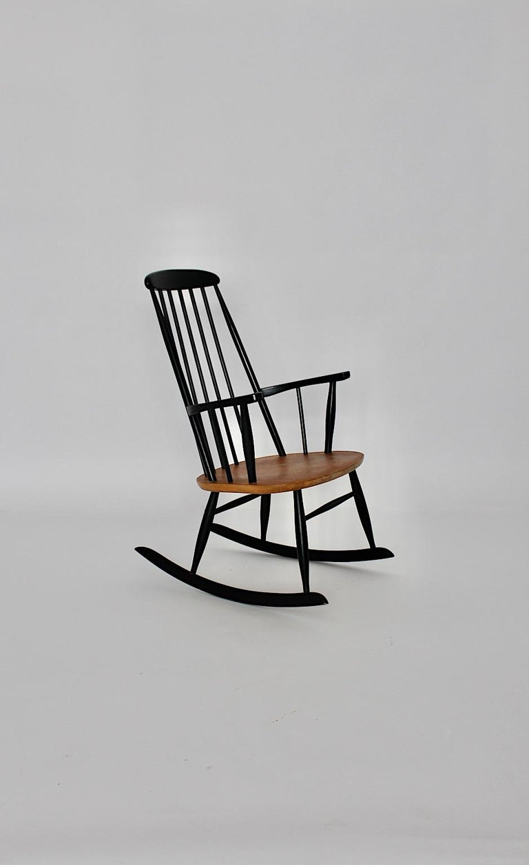 MidCentury Modern Vintage Black Rocking Chair Ilmari Tapiovaara 1950s