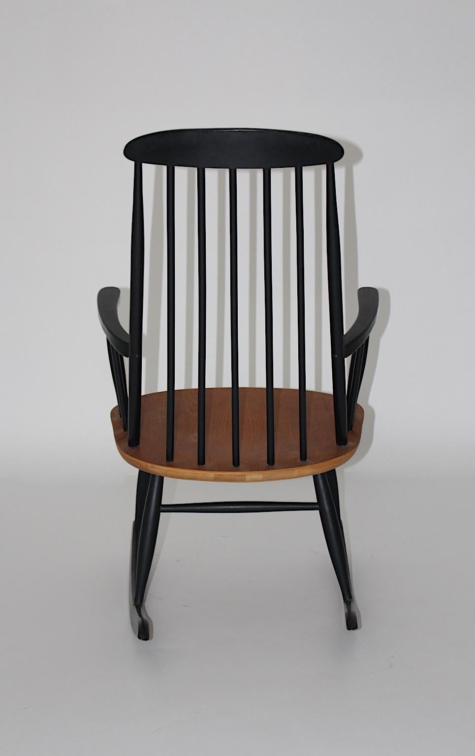 Mid-Century Modern Vintage Black Rocking Chair Ilmari Tapiovaara 1950s Finland For Sale 1