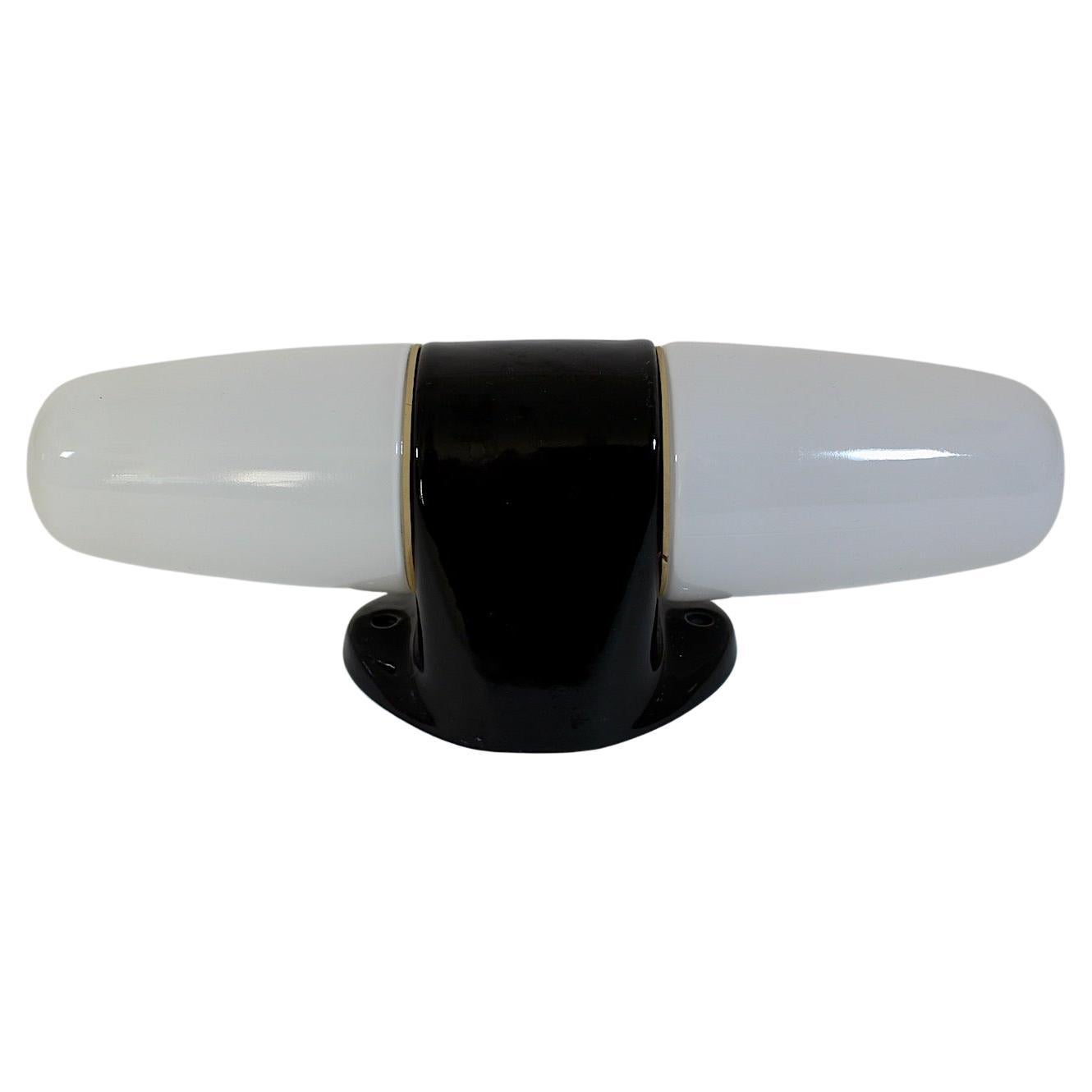 Mid Century Modern Vintage Black White Ceramic Glass Sconce Wilhelm Wagenfeld