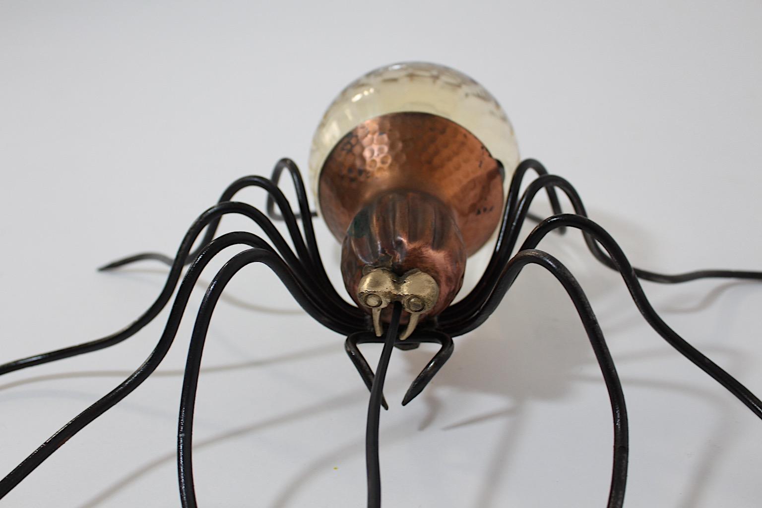 Mid Century Modern Vintage Black Yellow Glass Copper Brass Spider Sconce Italy For Sale 2