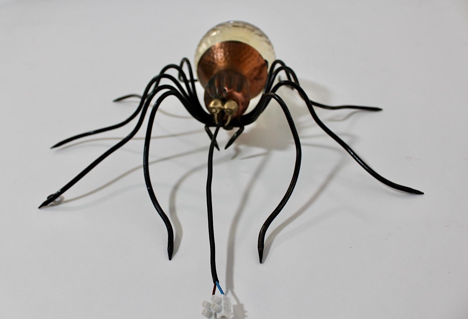 Mid Century Modern Vintage Black Yellow Glass Copper Brass Spider Sconce Italy For Sale 3