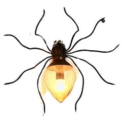 Mid Century Modern Vintage Black Yellow Glass Copper Brass Spider Sconce Italy