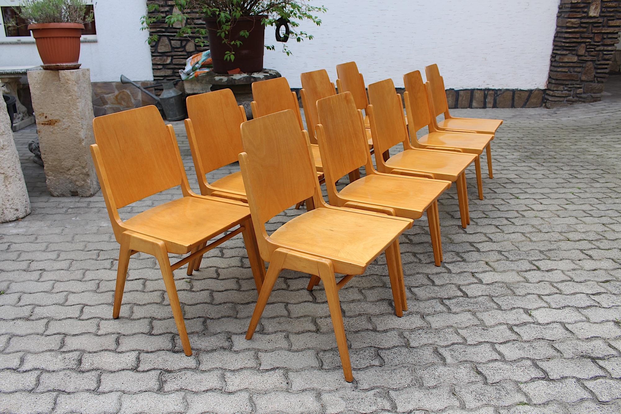 Mid Century Modern Vintage Ten Blond Dining Chairs Stacking Chair Franz Schuster For Sale 4