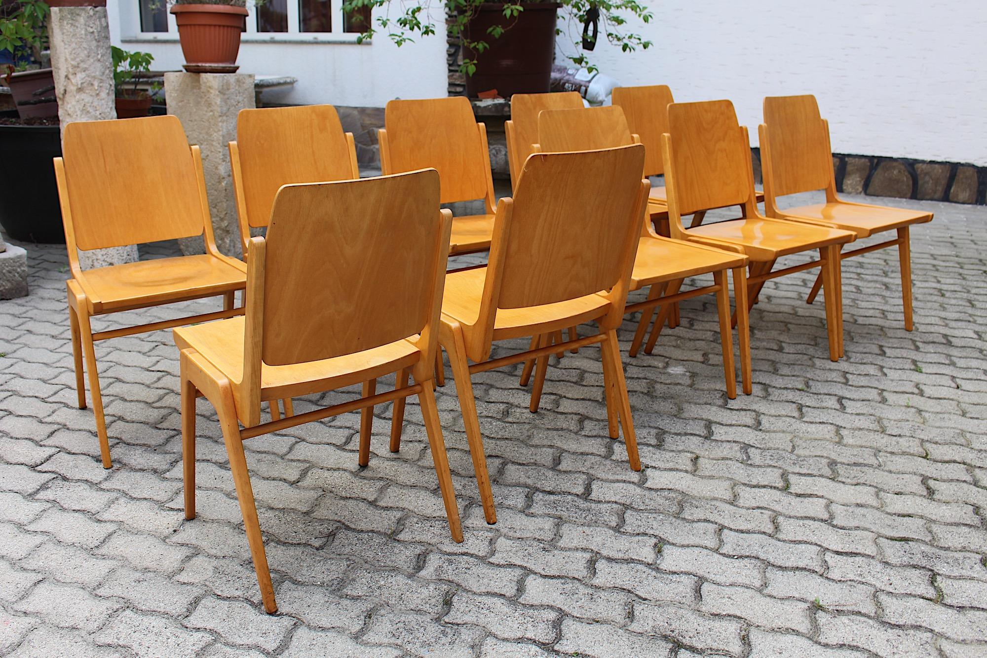 Mid Century Modern Vintage Ten Blond Dining Chairs Stacking Chair Franz Schuster For Sale 5