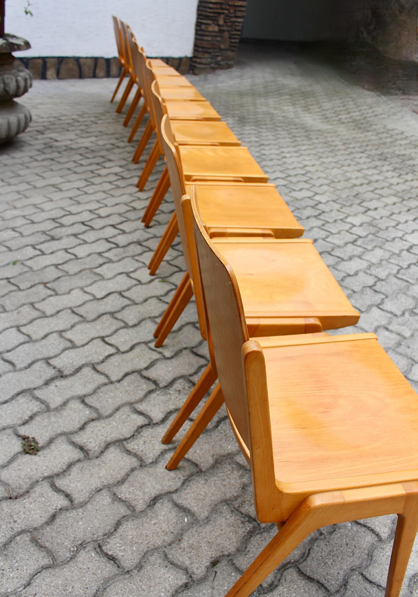 Mid Century Modern Vintage Ten Blond Dining Chairs Stacking Chair Franz Schuster For Sale 7