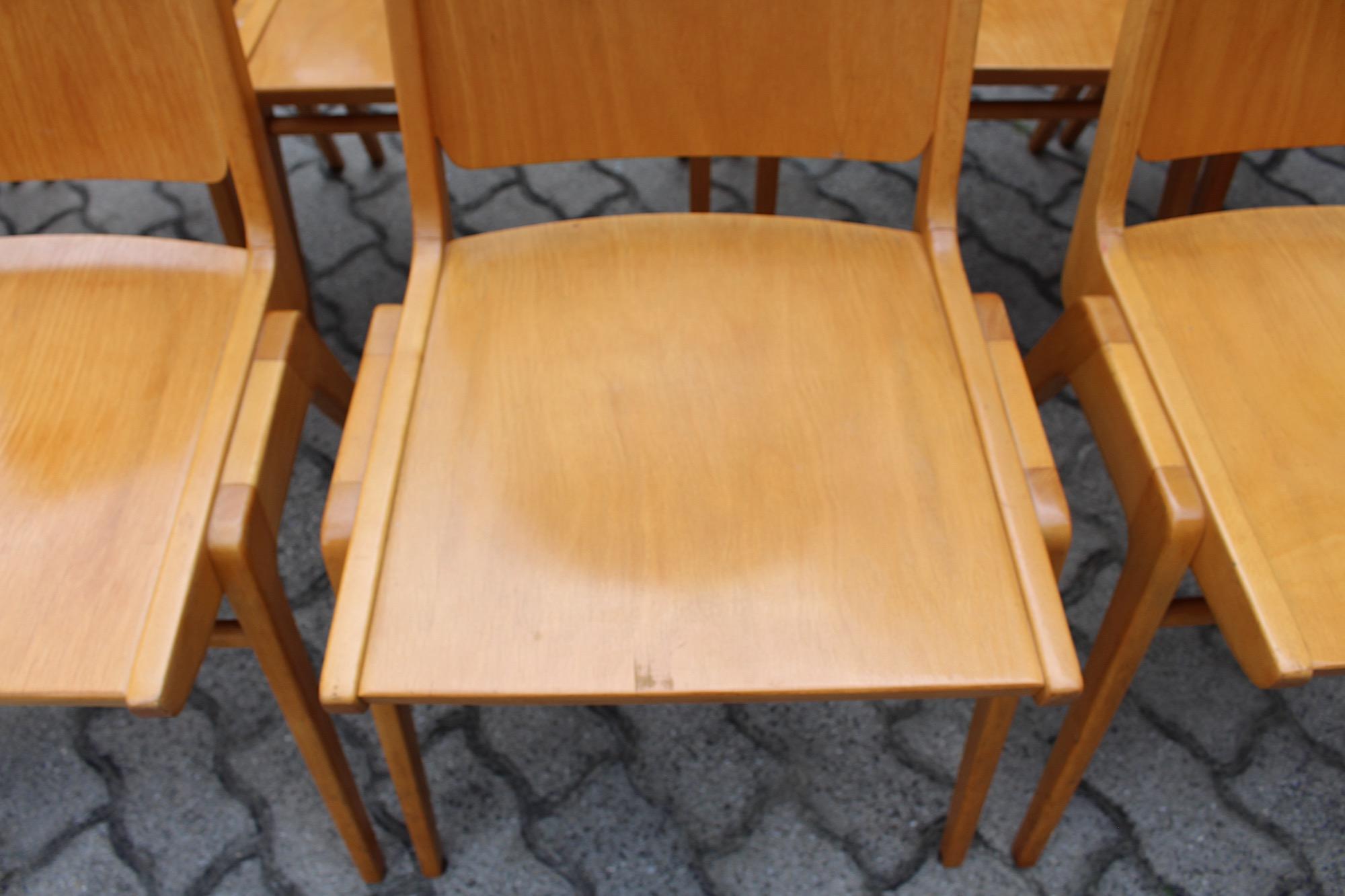 Mid Century Modern Vintage Ten Blond Dining Chairs Stacking Chair Franz Schuster For Sale 8