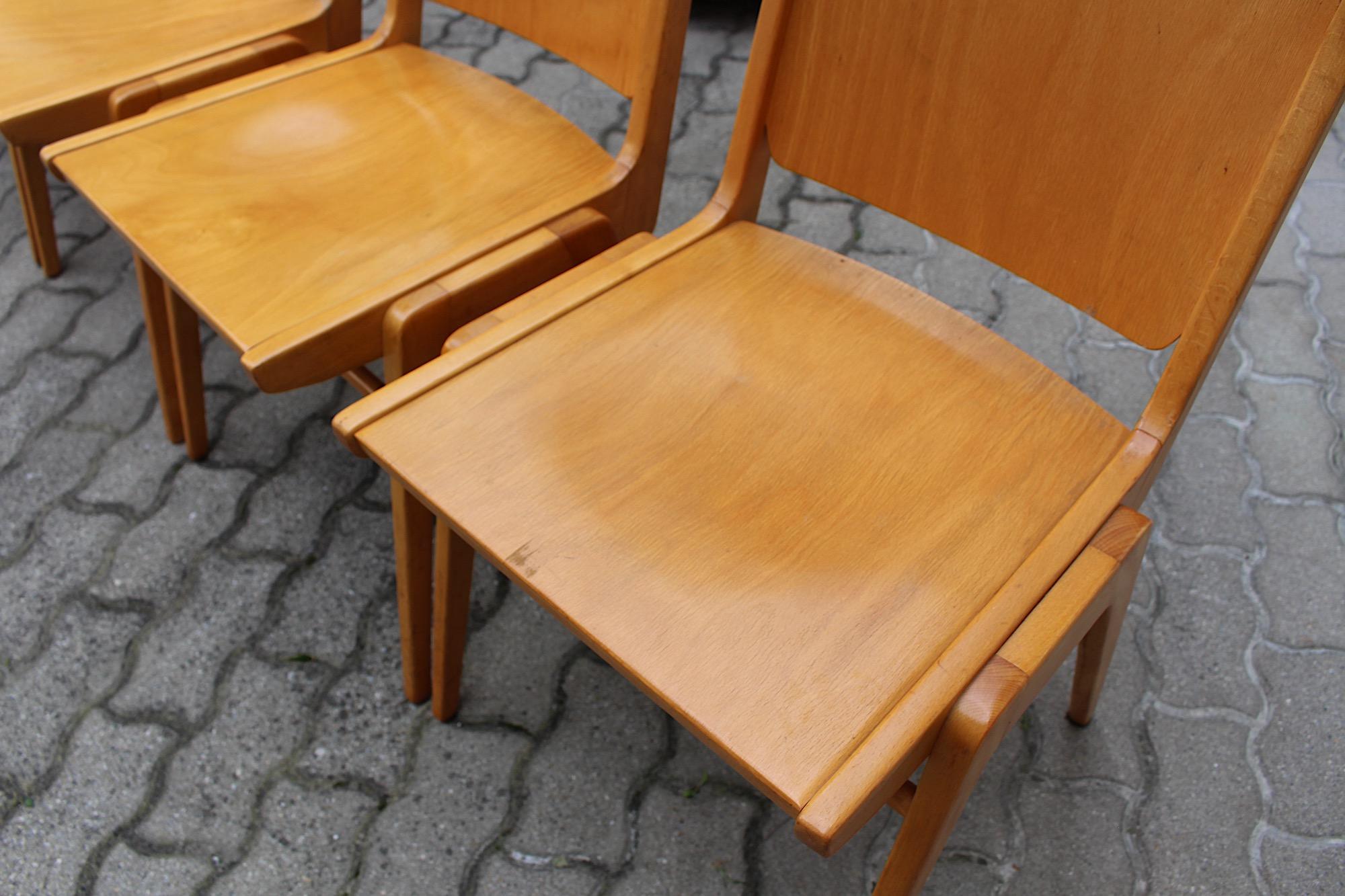 Mid Century Modern Vintage Ten Blond Dining Chairs Stacking Chair Franz Schuster For Sale 10