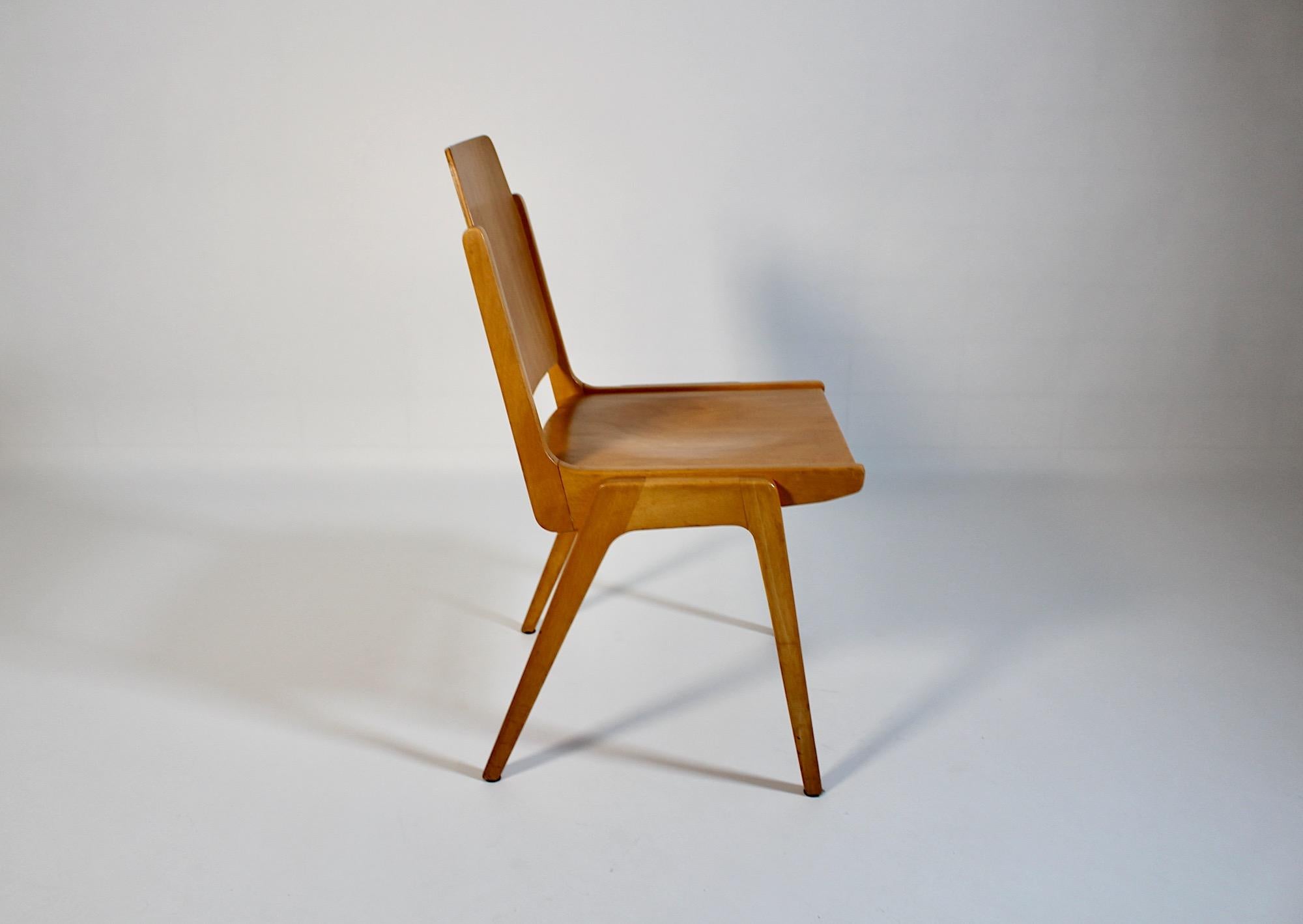 Mid-Century Modern Mid Century Modern Vintage Ten Blond Dining Chairs Stacking Chair Franz Schuster For Sale