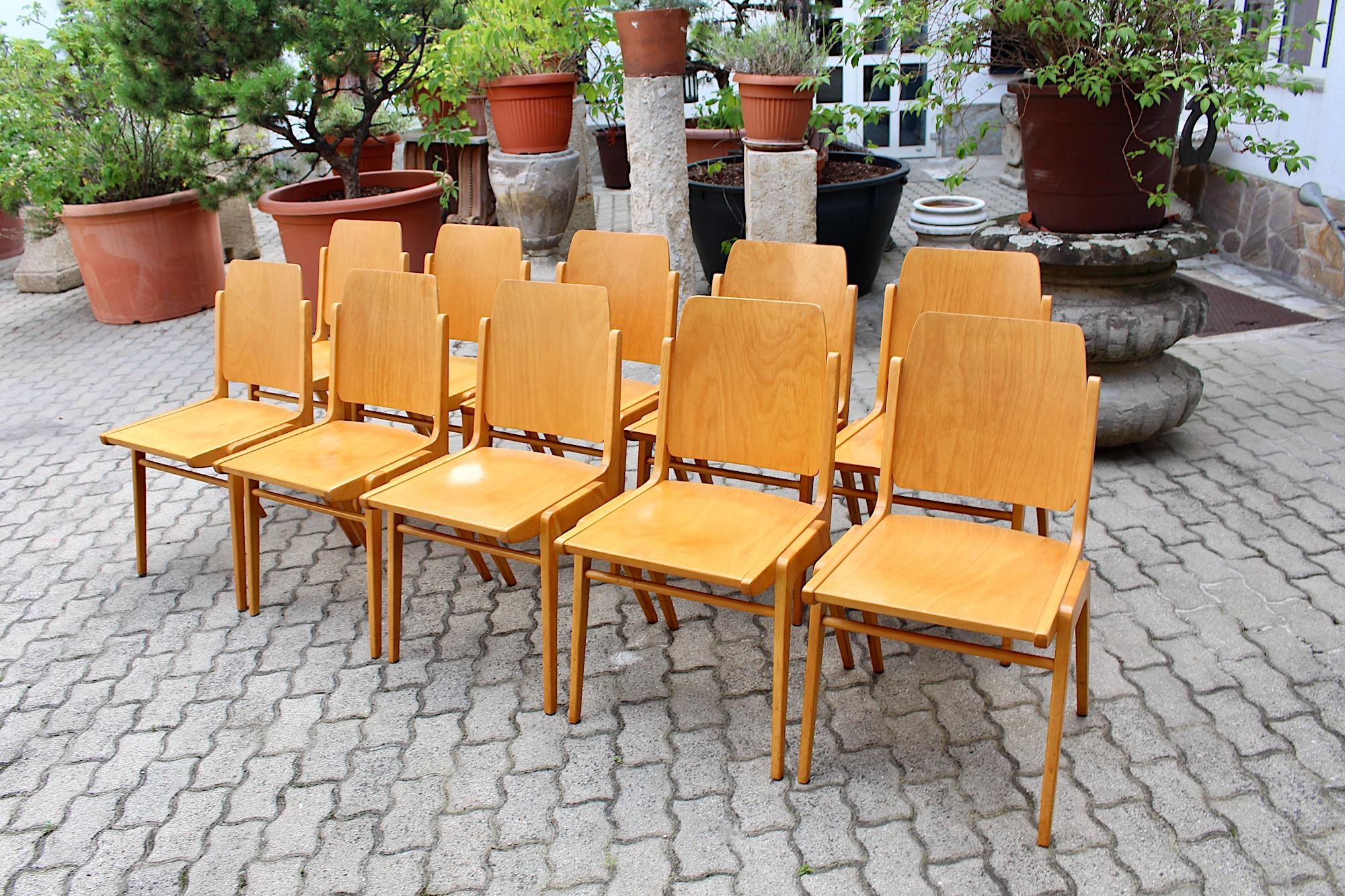 Mid Century Modern Vintage Ten Blond Dining Chairs Stacking Chair Franz Schuster For Sale 1