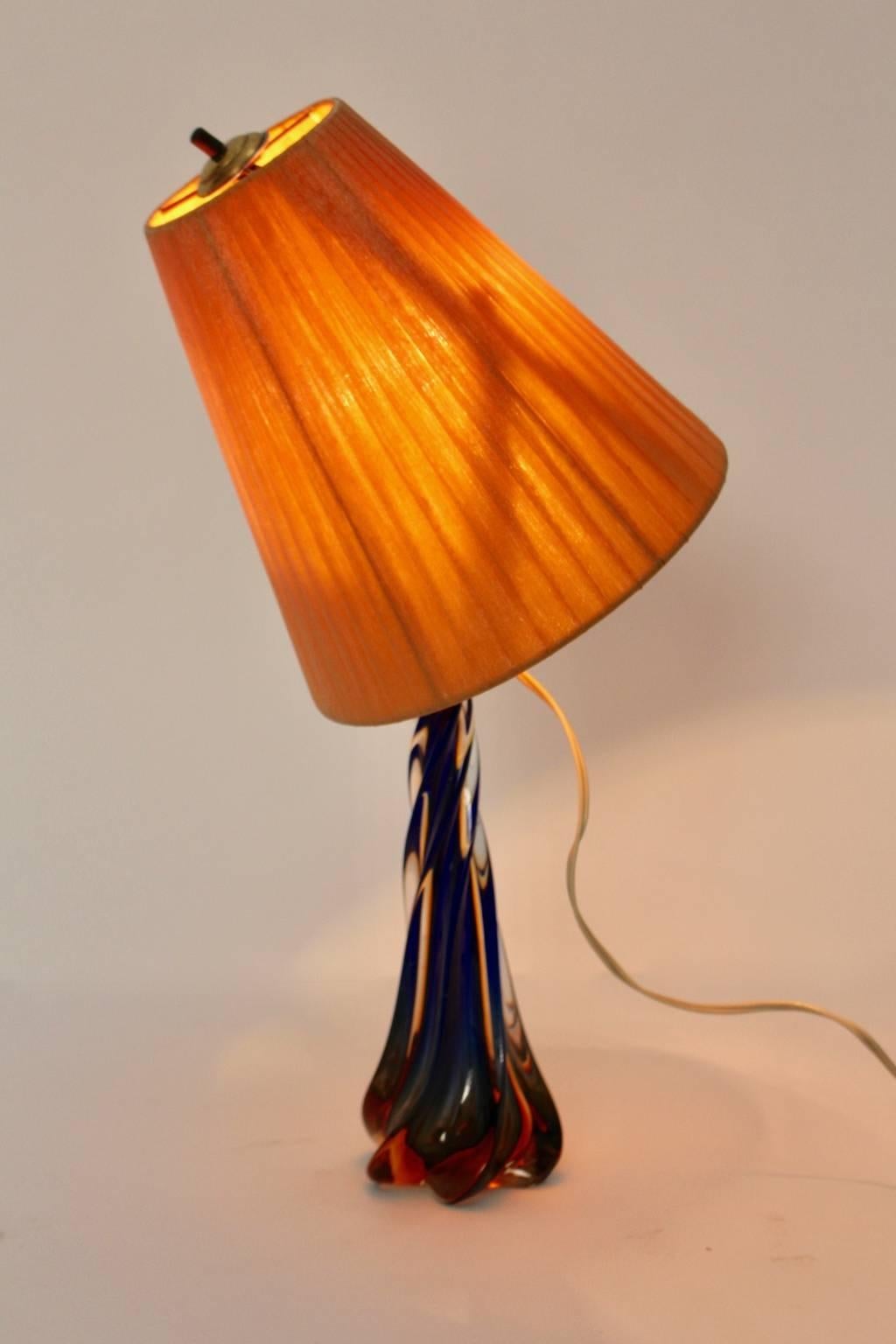 Mid-Century Modern Vintage Blue and Orange Murano Glass Table Lamp, 1950s, Italy For Sale 2