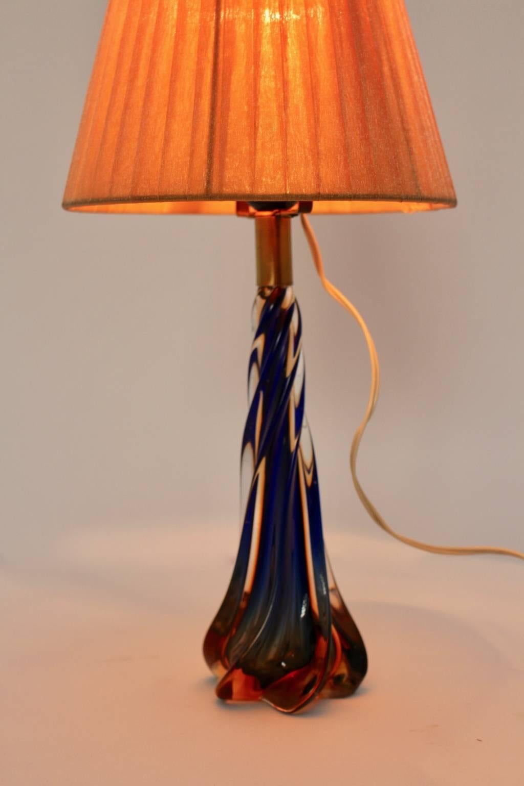 Mid-20th Century Mid-Century Modern Vintage Blue and Orange Murano Glass Table Lamp, 1950s, Italy For Sale