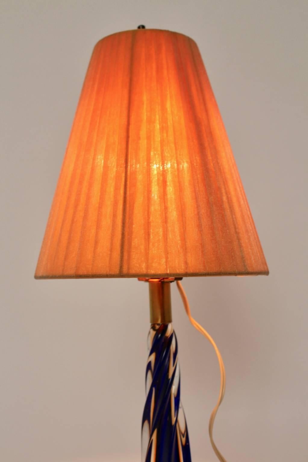 Mid-Century Modern Vintage Blue and Orange Murano Glass Table Lamp, 1950s, Italy For Sale 1