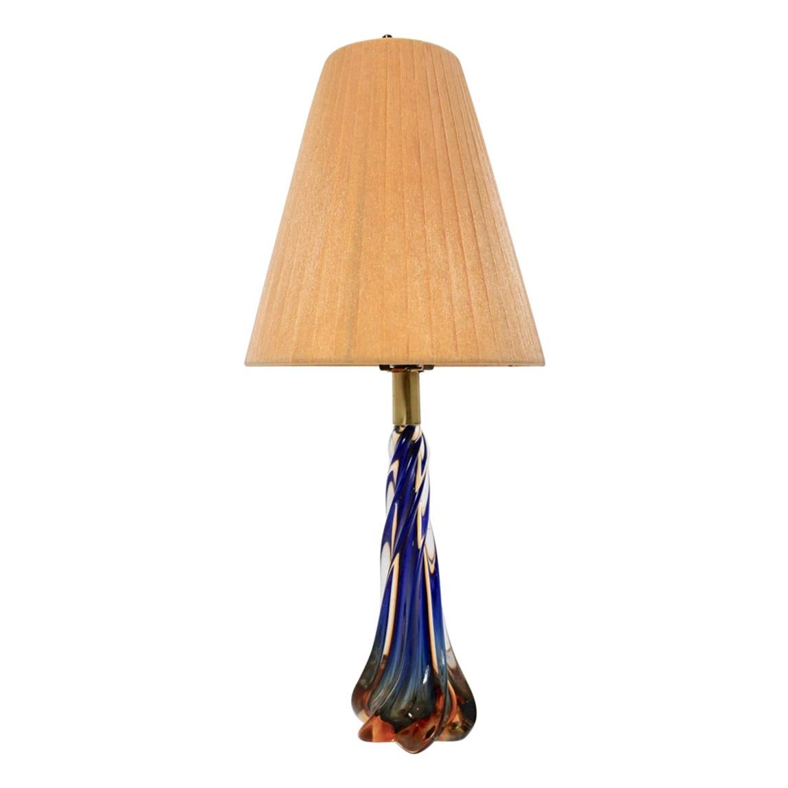 Mid-Century Modern Vintage Blue and Orange Murano Glass Table Lamp, 1950s, Italy For Sale