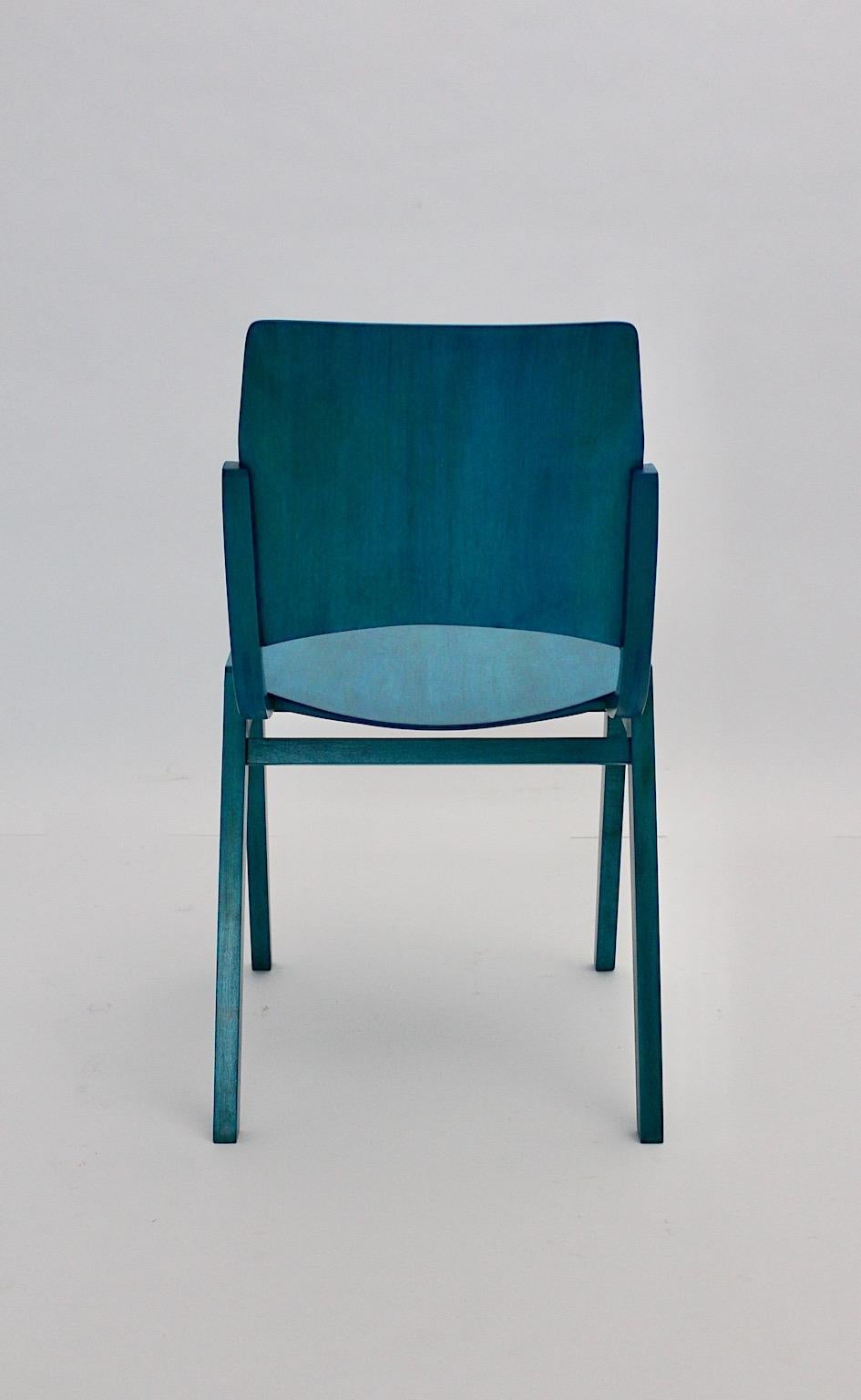 Roland Rainer, douze chaises de salle à manger bleues modernes du milieu du siècle dernier, Vienne, 1952 en vente 2