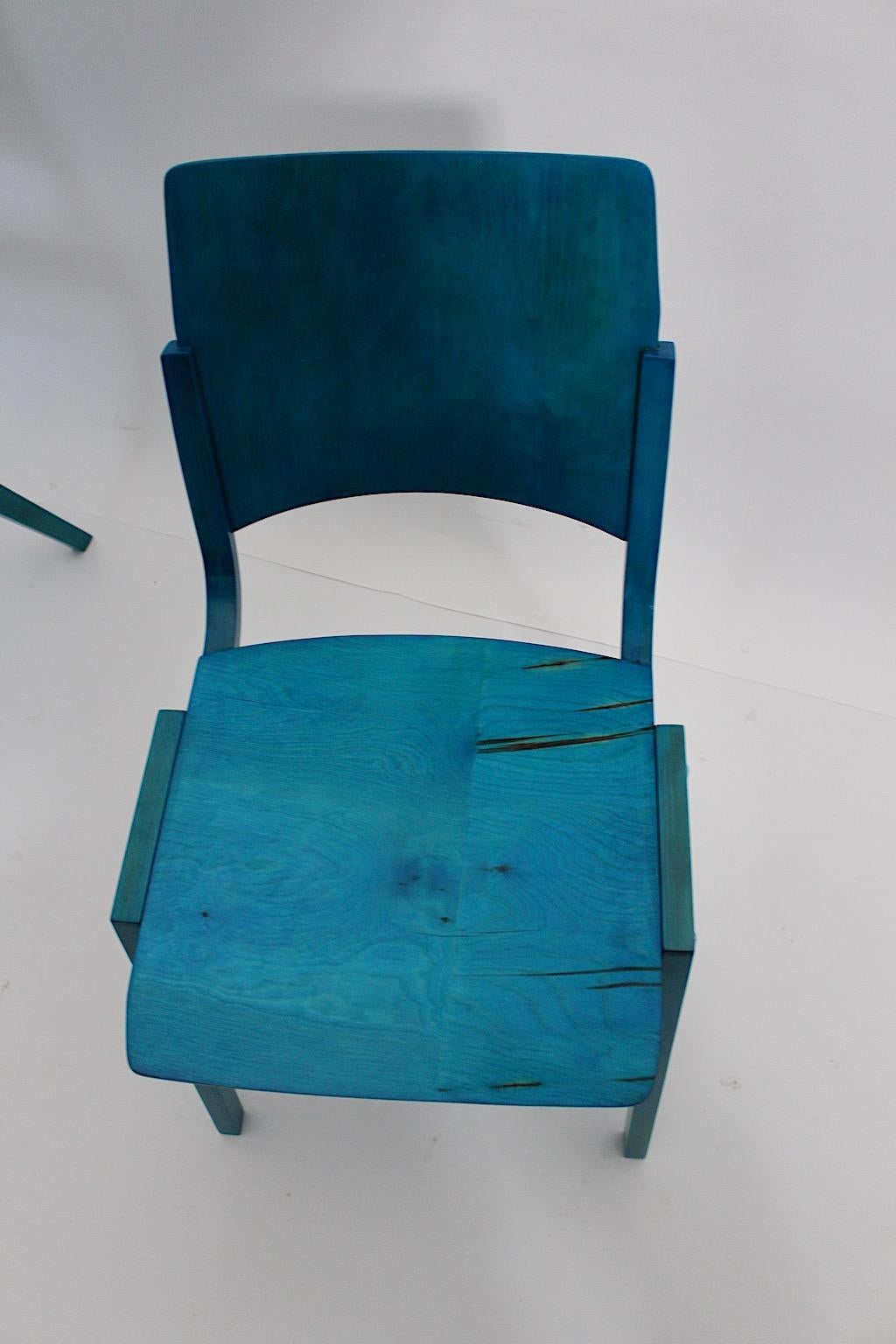 Mid-Century Modern Vintage Blue Twelve Dining Chairs Roland Rainer 1952 Vienna For Sale 9