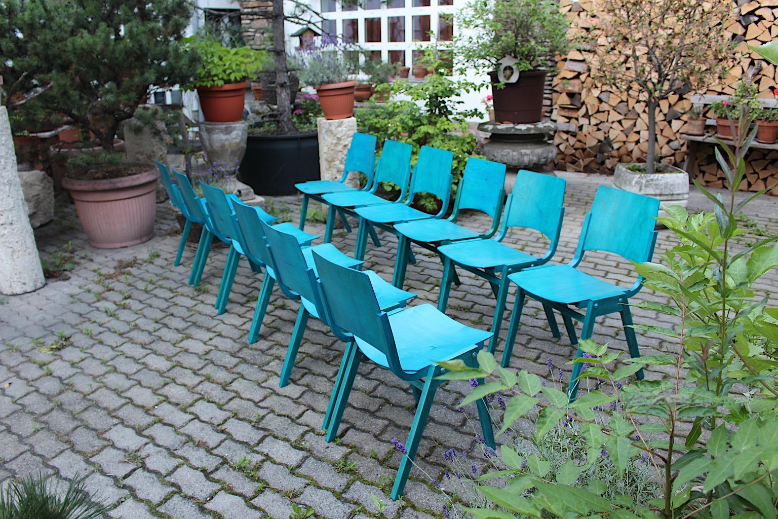 Mid-Century Modern Vintage Blue Twelve Dining Chairs Roland Rainer 1952 Vienna For Sale 11