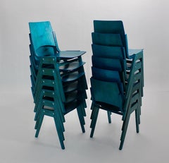 Mid-Century Modern Vintage Blue Twelve Dining Chairs Roland Rainer 1952 Wien
