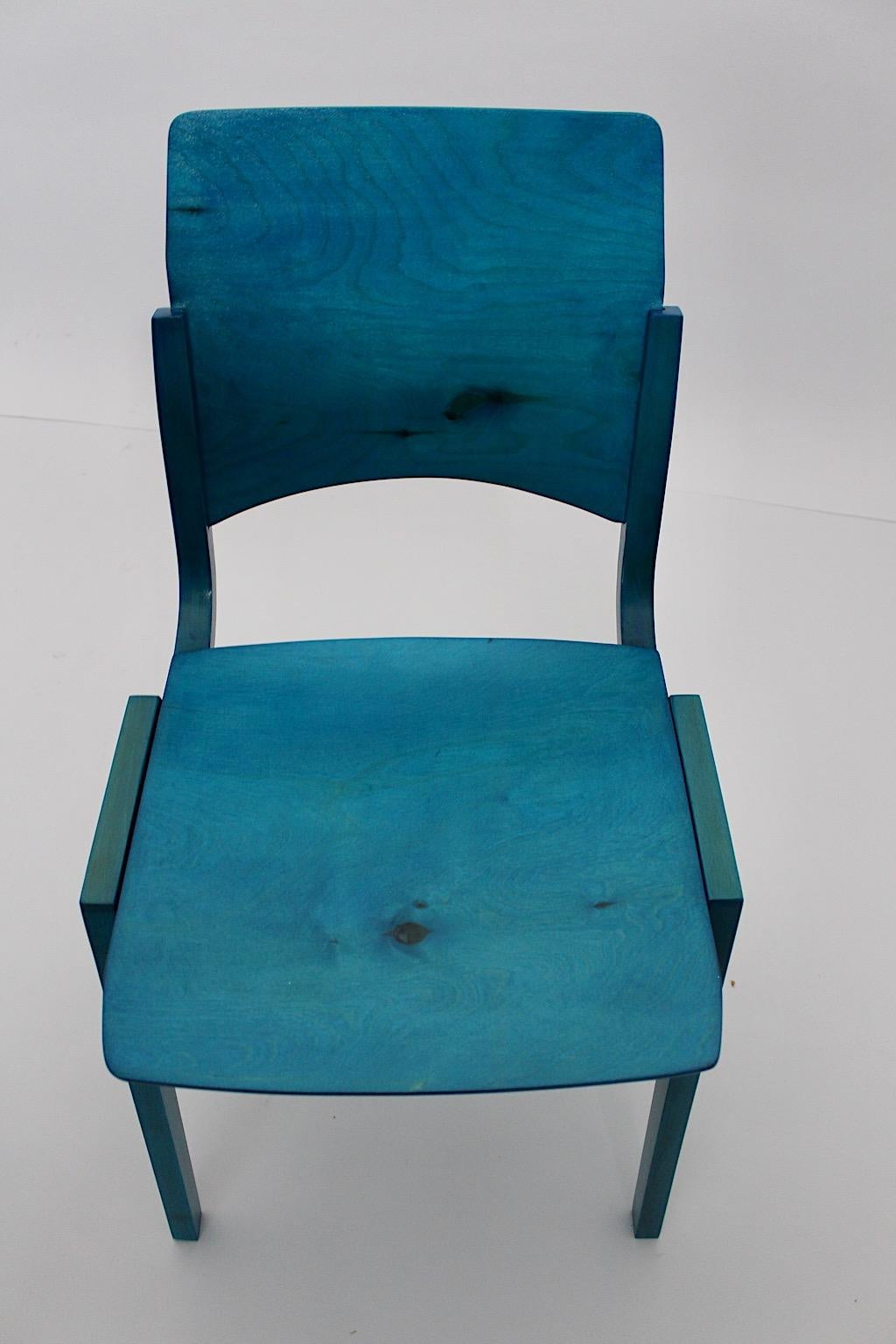 Beech Mid-Century Modern Vintage Blue Twelve Dining Chairs Roland Rainer 1952 Vienna For Sale