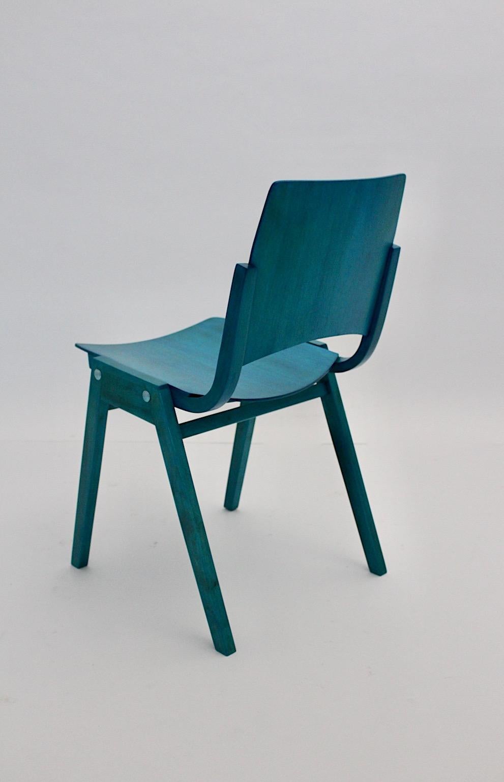 Mid-Century Modern Vintage Blue Twelve Dining Chairs Roland Rainer 1952 Vienna For Sale 3
